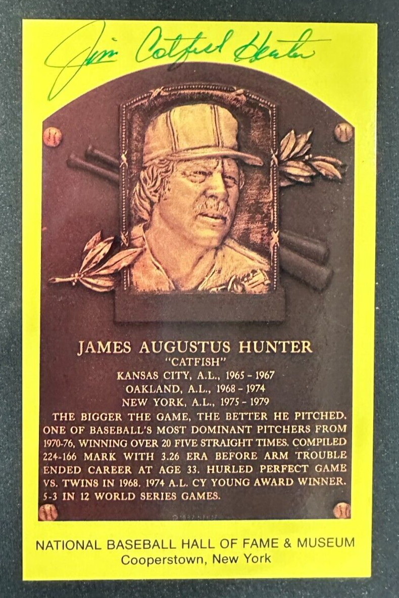 Jim Catfish Hunter Autographed MLB Hall Of Fame Postcard Yankees A's BAS