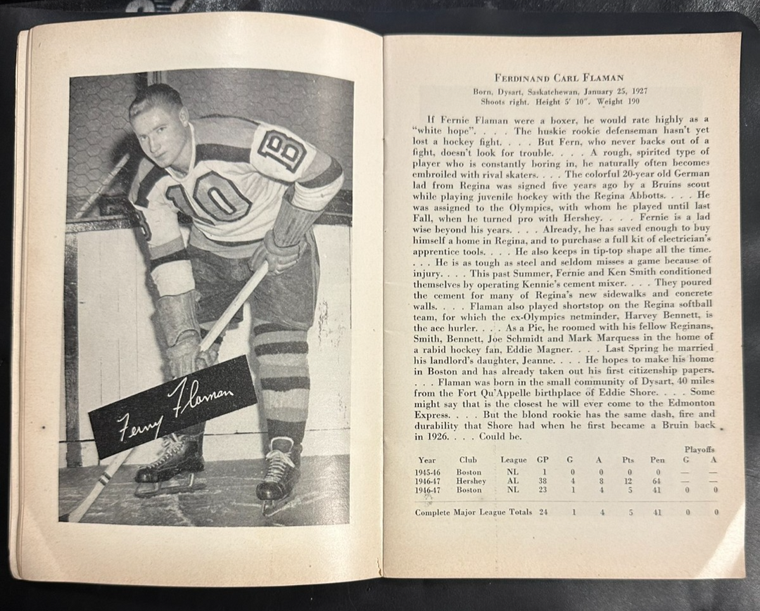 Vintage 1947-48 Boston Bruins Official Press & Radio Guide NHL