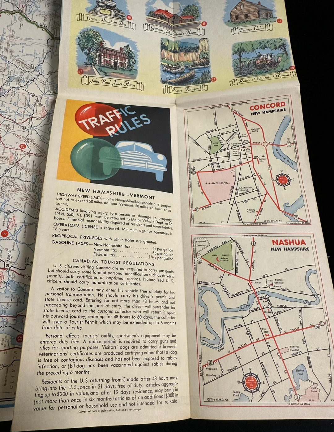 1951 Tydol Flying "A" Road Map of New Hampshire & Vermont & Historical Guide