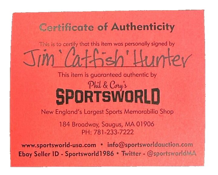 Jim Catfish Hunter Autographed American League Baseball HOF A's Yankees