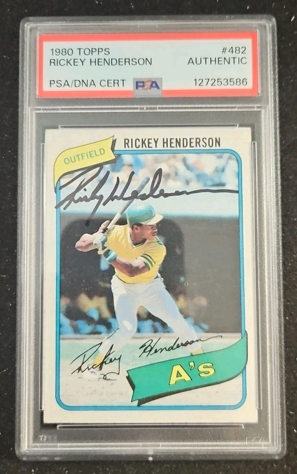 1980 Topps #482 Rickey Henderson Autographed Rookie Card PSA Authentic