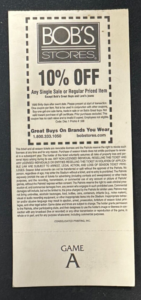 8/13/1999 New England Patriots & Redskins Full Ticket Champ Bailey Pro Debut-