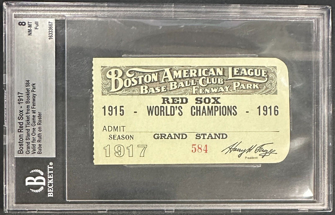 1917 Boston Red Sox Ticket Booklet Pass Babe Ruth No-Hitter 6/23/17 BGS 8