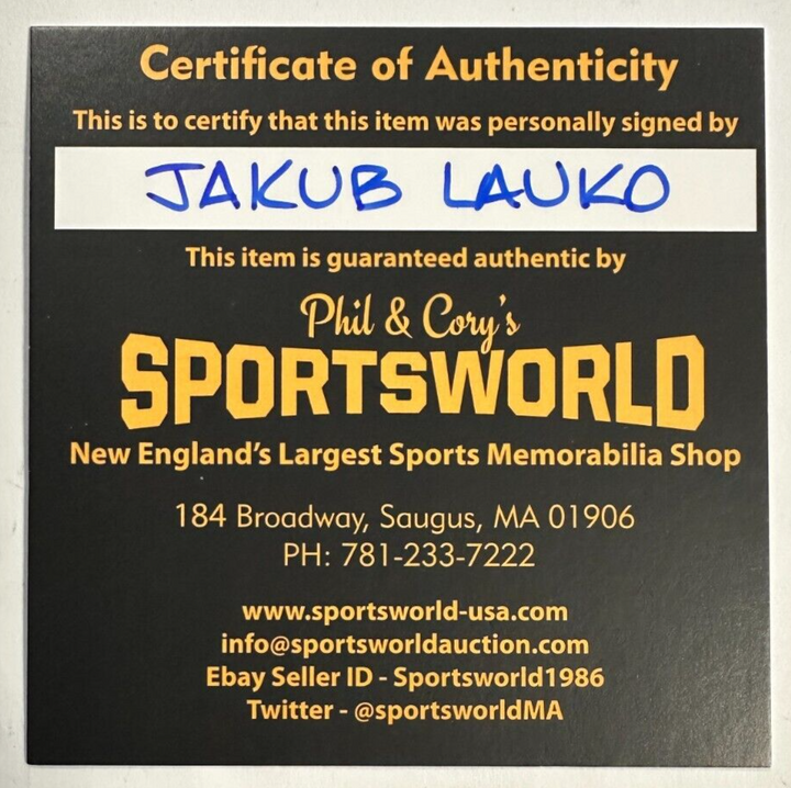 Jakub Lauko Autographed Boston Bruins 100th Anniversary Hockey Puck NHL