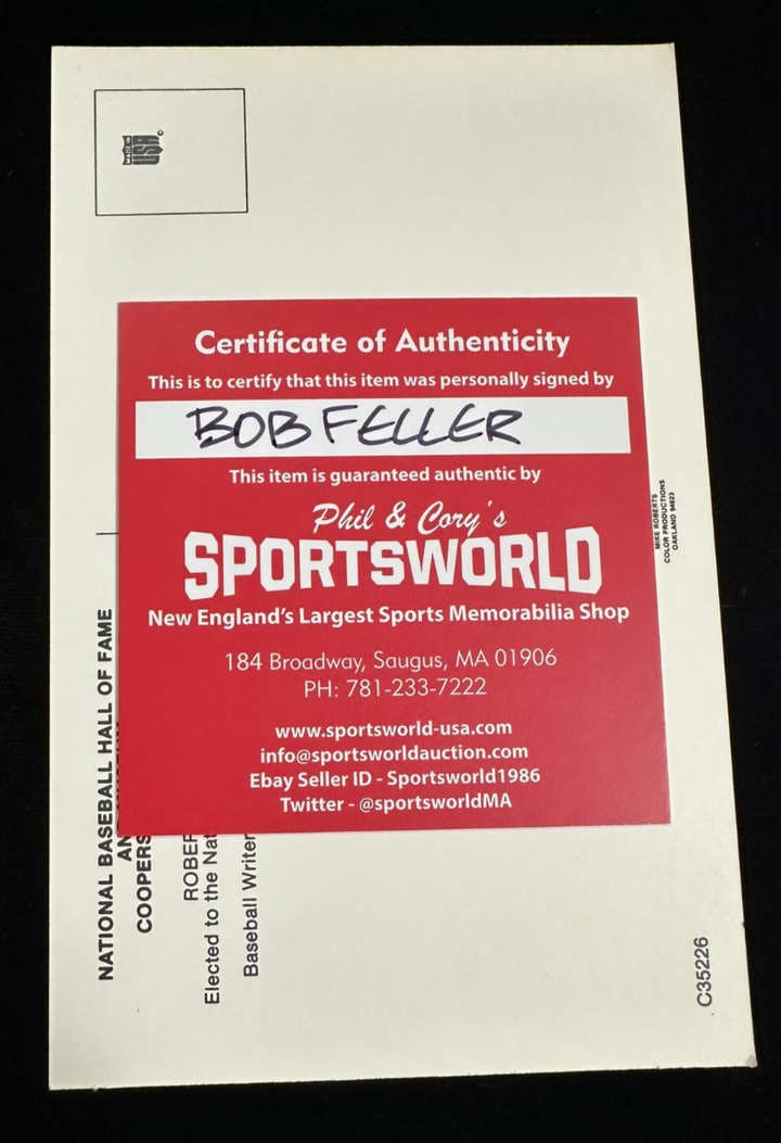 Bob Feller Autographed MLB Hall Of Fame Postcard Cleveland Indians