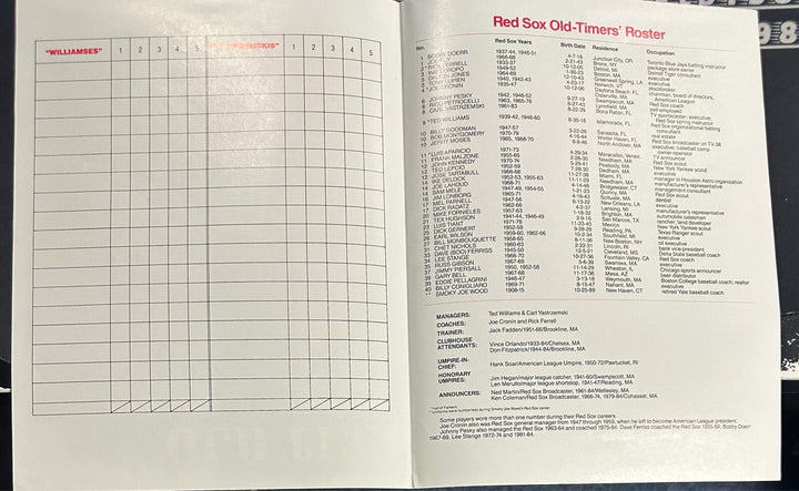 Carl Yastrzemski Autographed 1984 Old Timers Day Scorecard BAS Red Sox