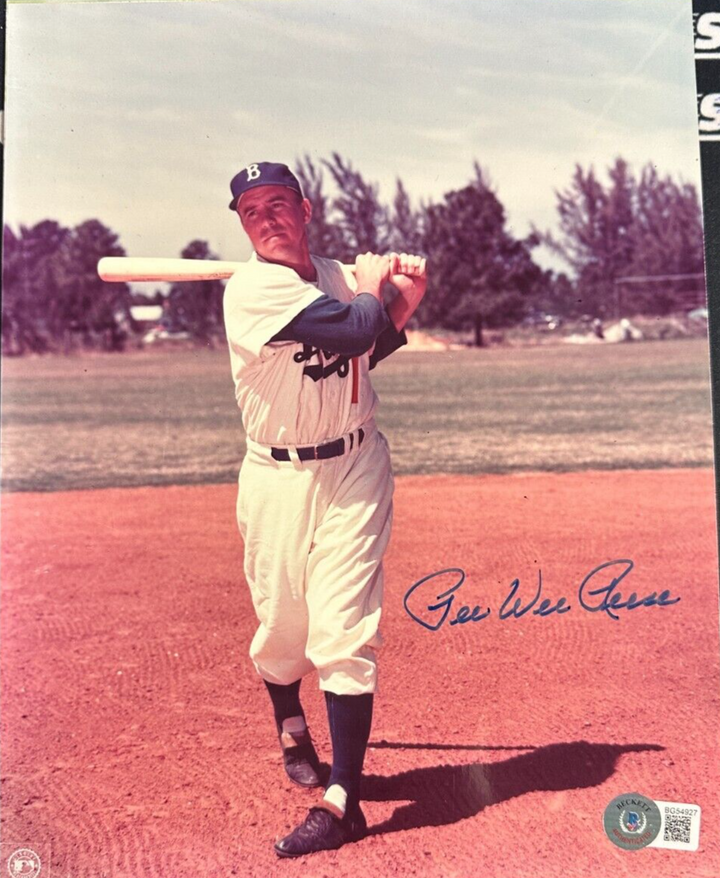 Pee Wee Reese Autographed Brooklyn Dodgers 8x10 Photo BAS HOF