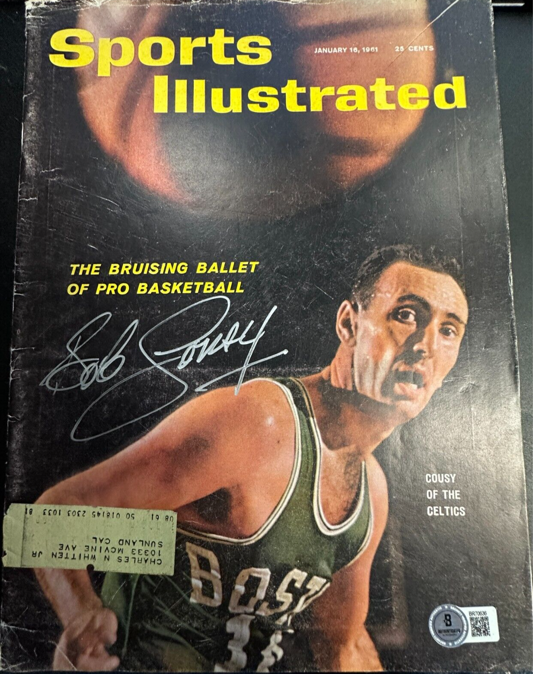 Bob Cousy Autographed 1/16/1961 Issue Sports Illustrated Boston Celtics HOF BAS