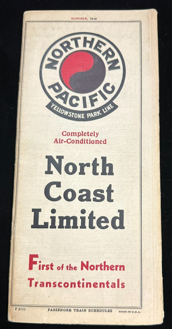 1939 Northern Pacific Railway System Public Timetable North Coast Limited Map
