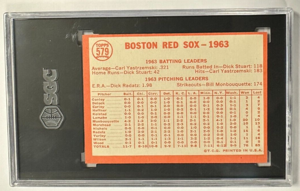 1964 Topps Baseball Boston Red Sox Team Card #579 SGC 5 EX