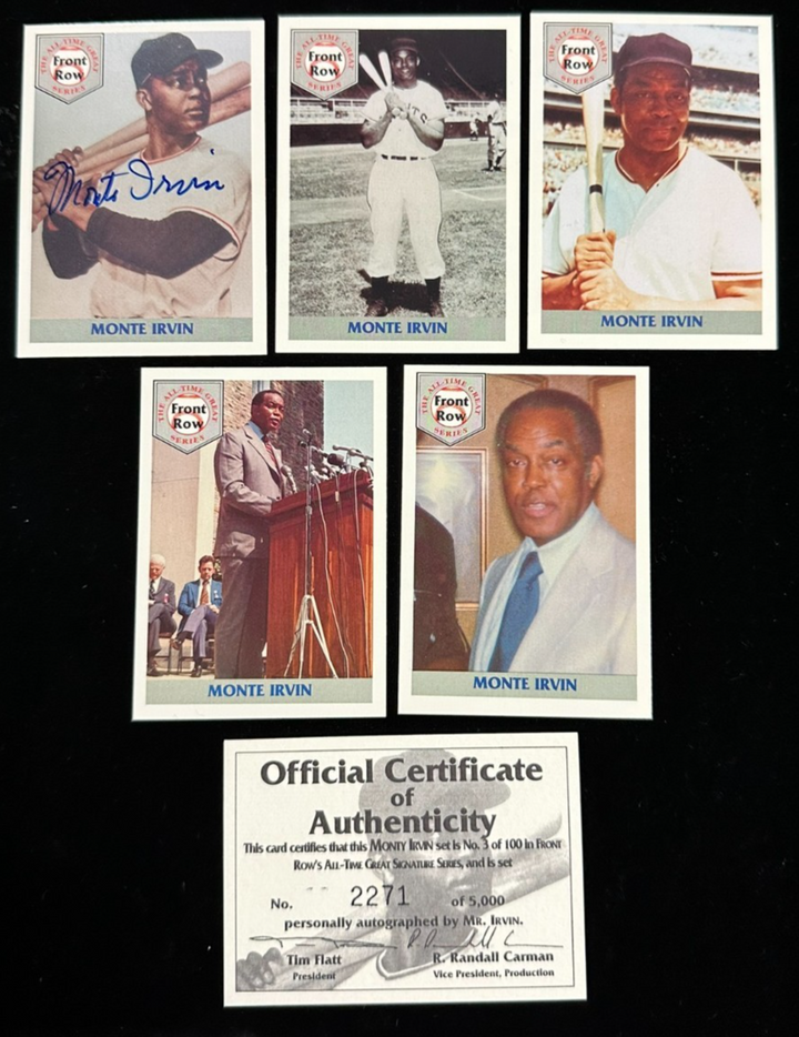 1992 Front Row All Time Great Series Monte Irvin Autographed 5 Card Set /5000