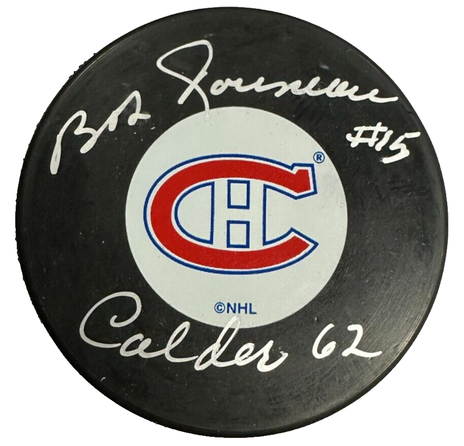 Bob Rousseau Autographed Montreal Canadiens Puck W/ Calder 62 BAS
