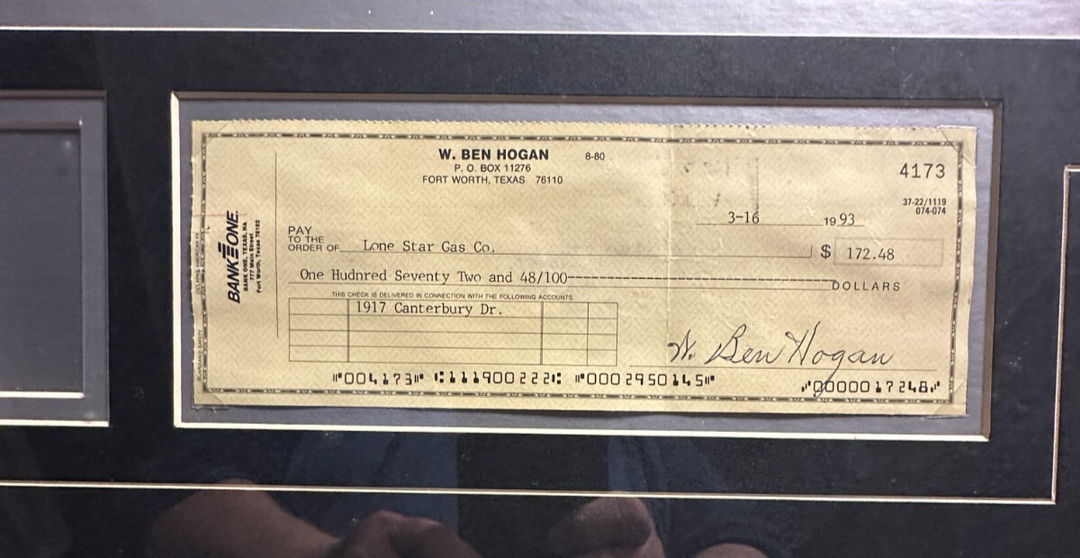 Ben Hogan Autographed Check & Framed 16x20 Photo PSA HOF BAS