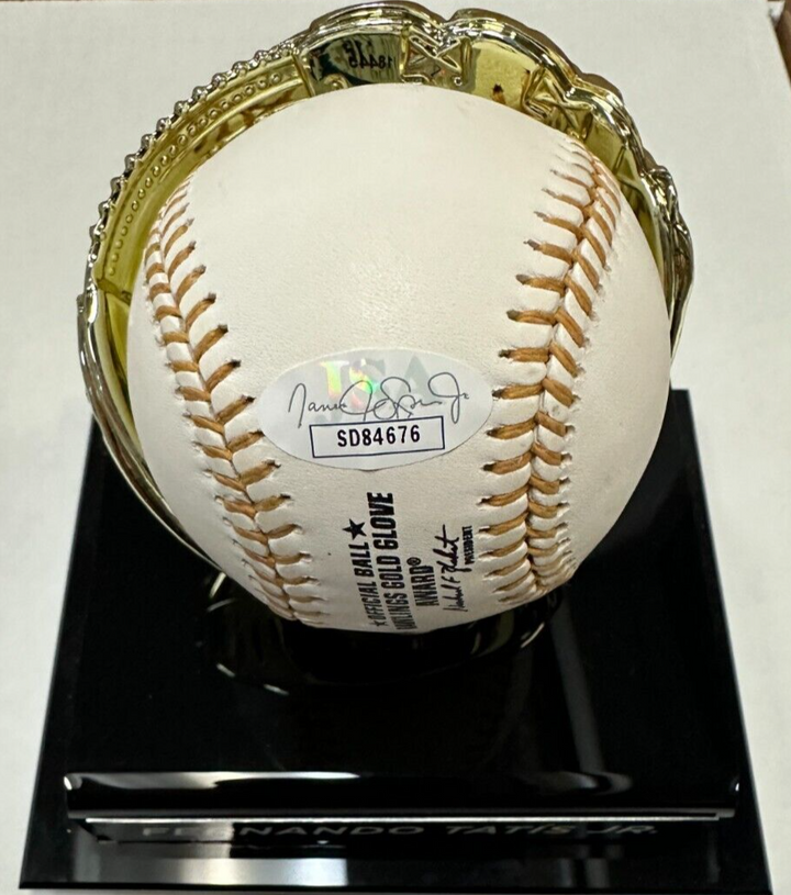 Fernando Tatis Jr. Autographed Rawlings Gold Glove Baseball & Display Stand JSA