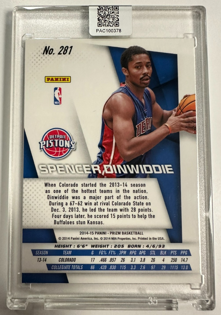 2014-15 Panini Prizm Spencer Dinwiddie Autographed Rookie Card #281