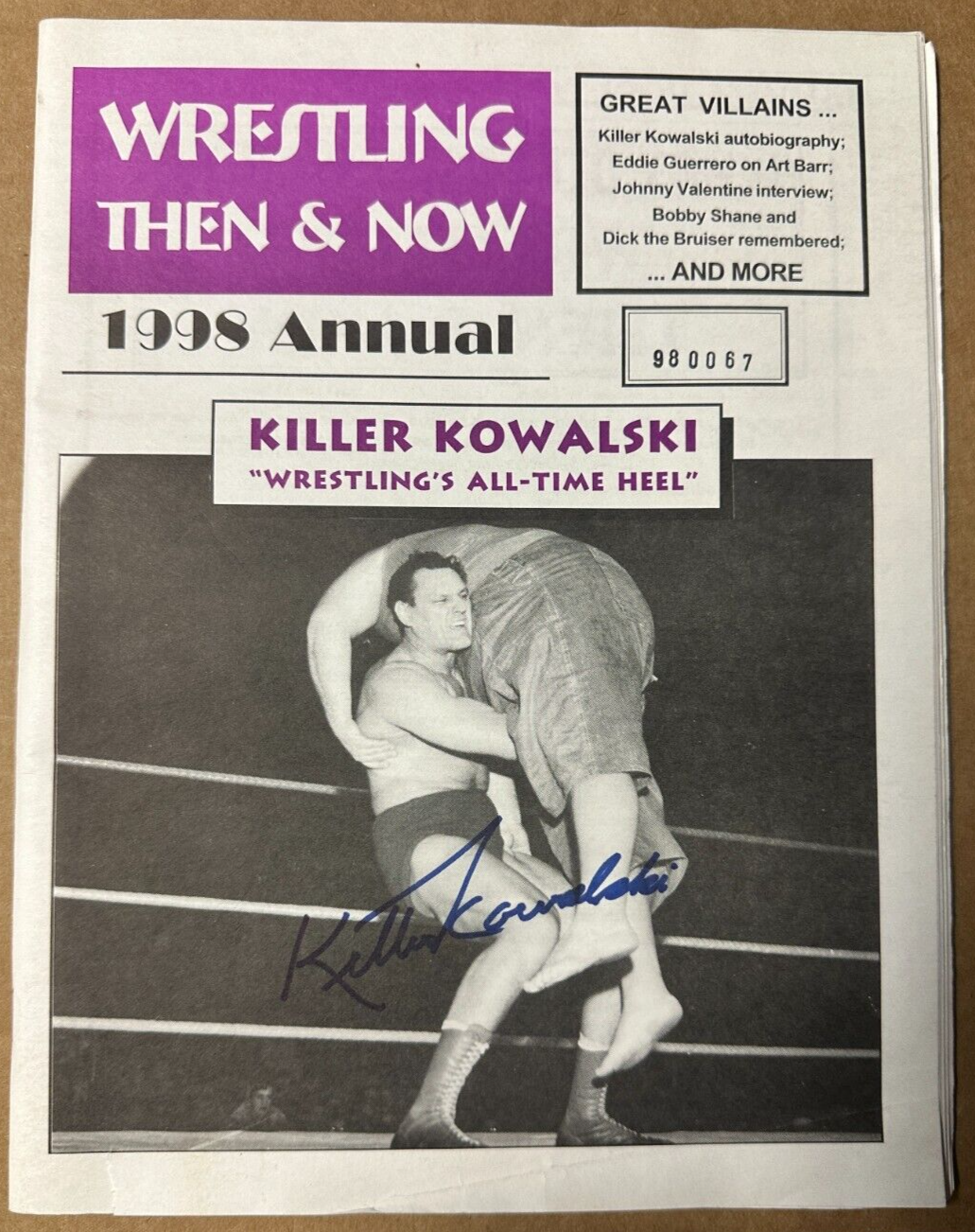 Killer Kowalski Autographed 1998 Wrestling Then & Now Annual Magazine