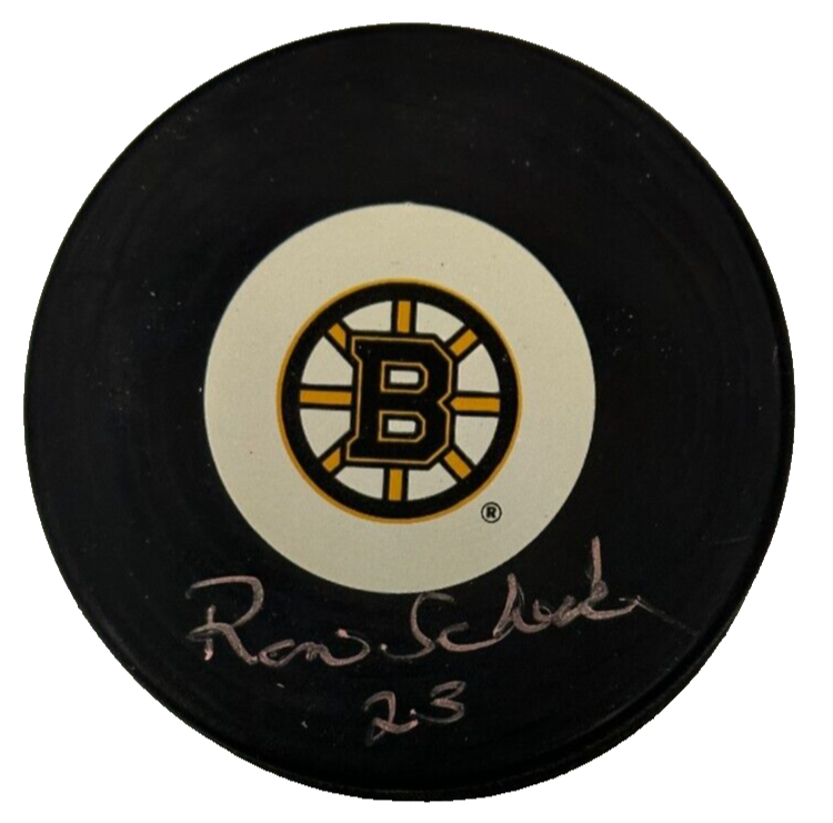 Ron Schock Autographed Boston Bruins Hockey Puck BAS
