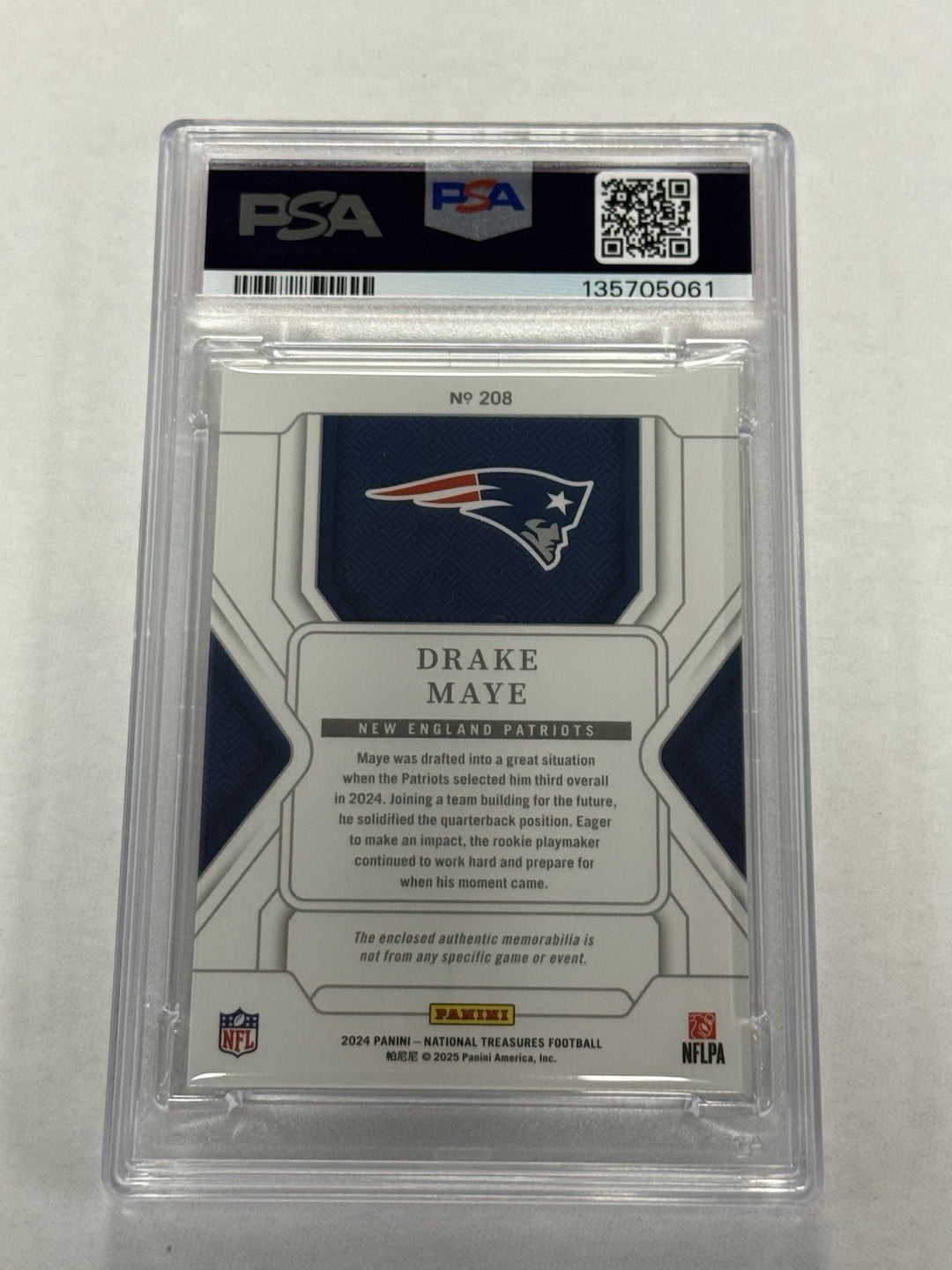 2024 Drake Maye National Treasures Rookie Patch TRUE /99 PSA 8 #208