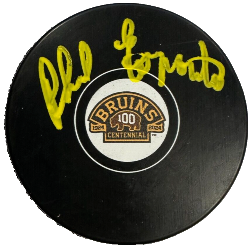 Phil Esposito Autographed Boston Bruins 100th Anniversary Hockey Puck NHL