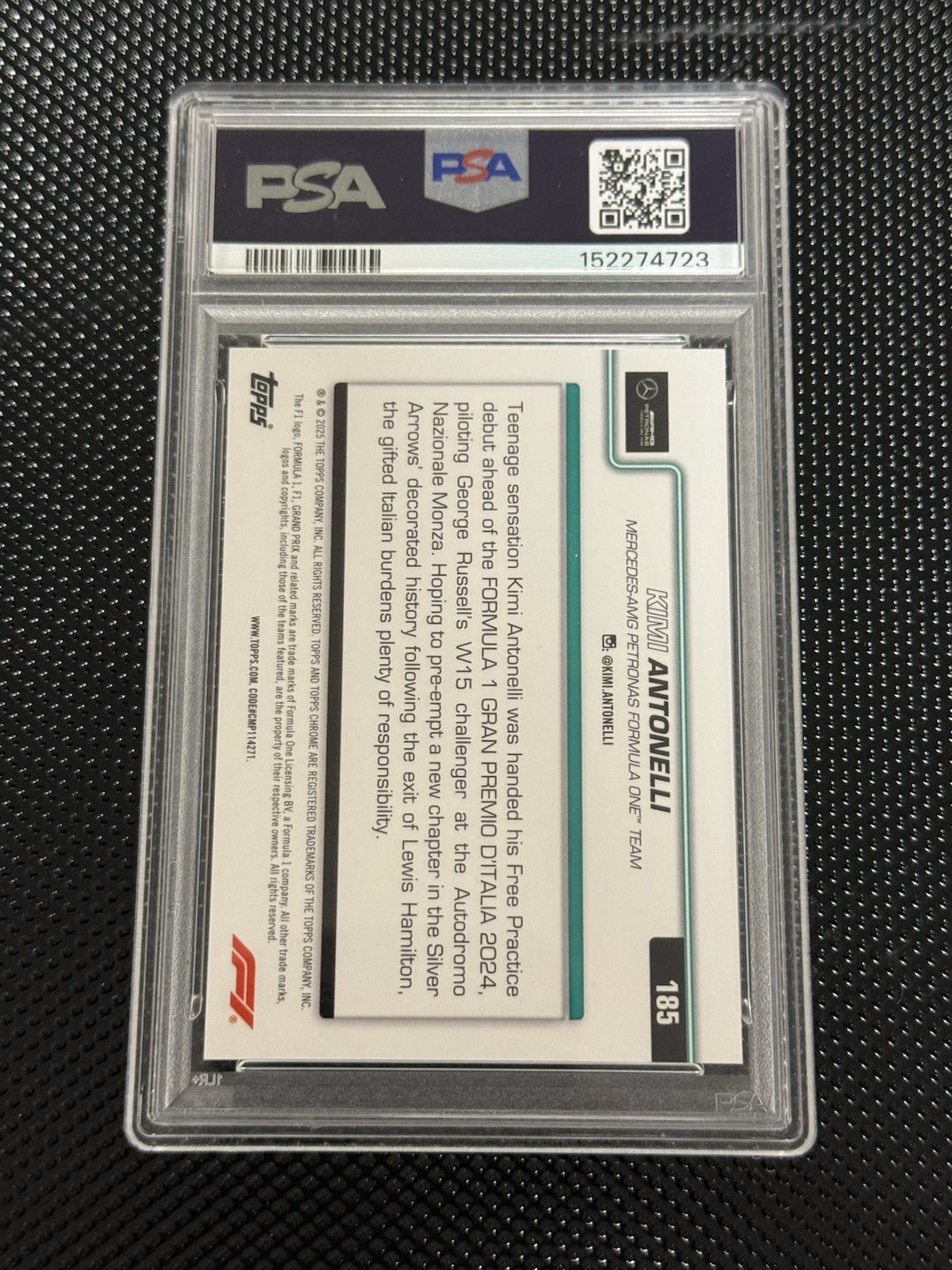 2025 Topps Chrome F1 Kimi Antonelli On The Move Orange Refractor Rookie /25 PSA 