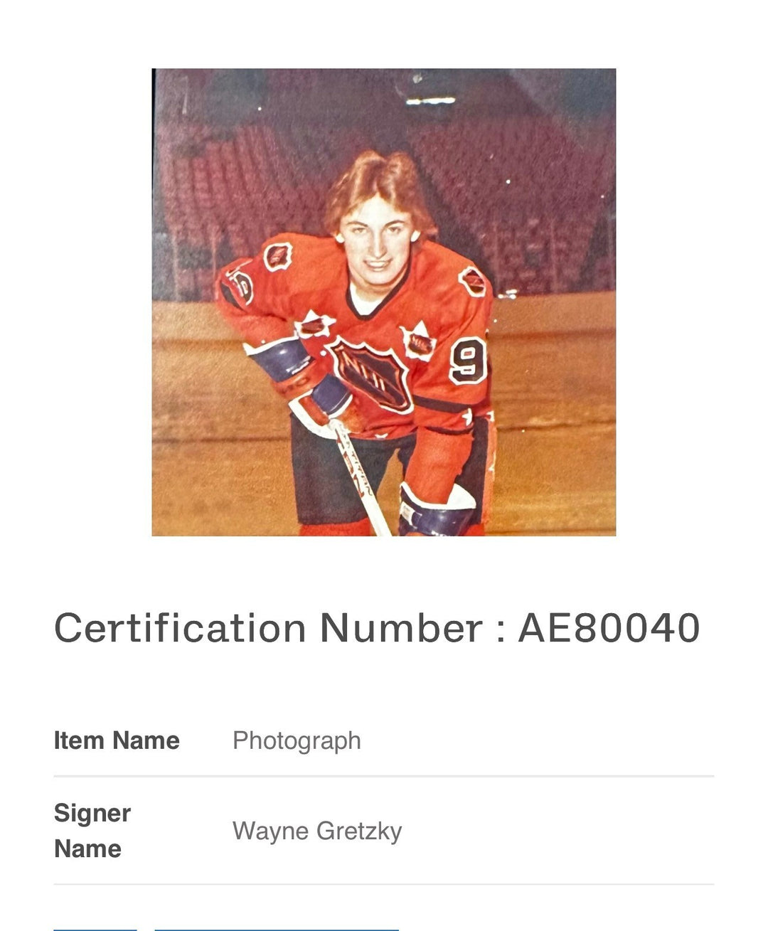 Wayne Gretzky Autographed NHL 1980 All-Star Game Photo HOF BAS Oilers