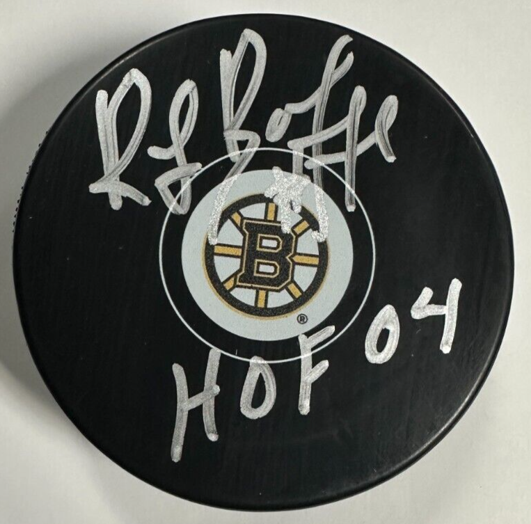 Ray Bourque Autographed Boston Bruins Hockey Puck W/ HOF 04 Insc