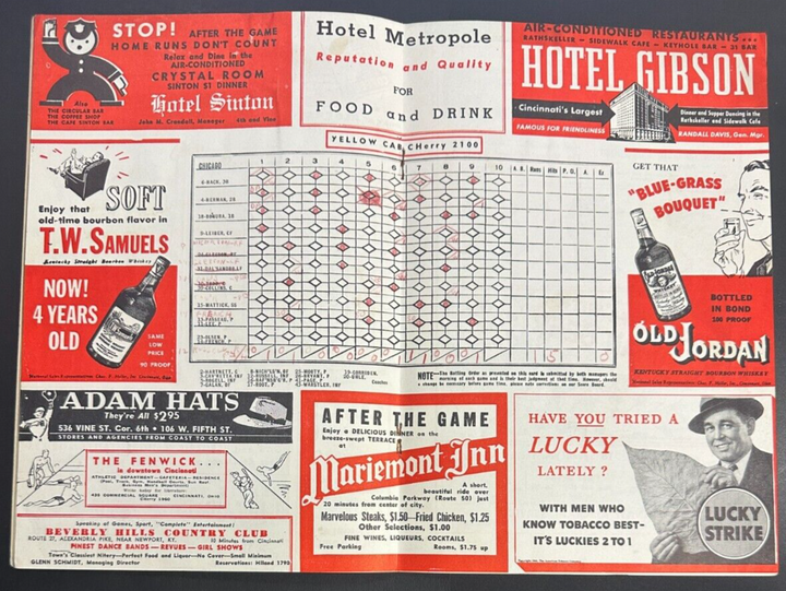 Sept 10, 1940 Cincinnati Reds & Chicago Cubs Program Scored 2-1 Reds