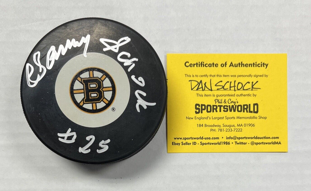 Danny Shock Signed Puck Autographed Boston Bruins