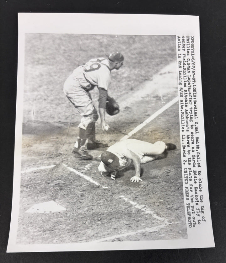 1957 Original 7x9 Newspaper Wire Photo Hal Smith Stan Lopata Cardinals