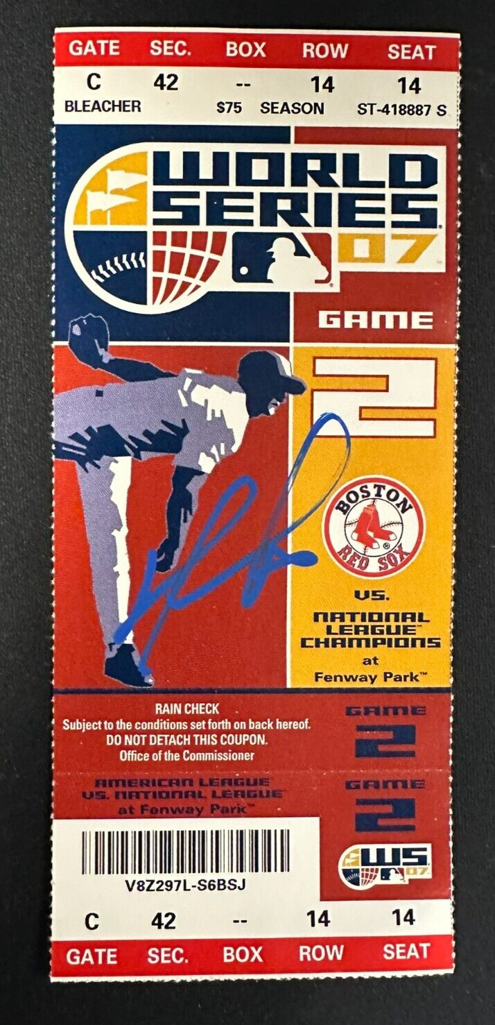 David Ortiz Autographed 2007 World Series Game 2 Full Ticket Red Sox & Rockies