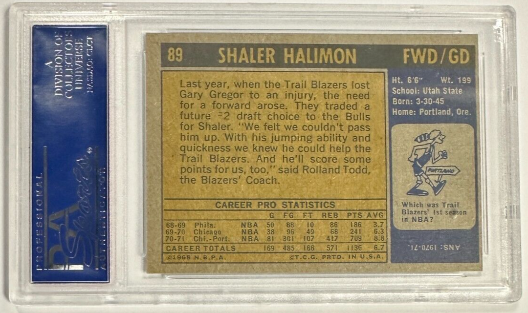 1971 Topps Basketball Shaler Halimon Card #89 PSA 7 NM Trail Blazers