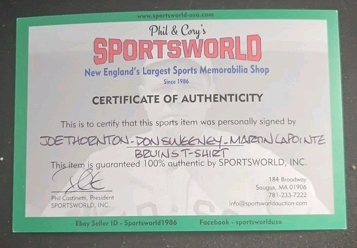 Boston Bruins Autographed Charity Dinner T-Shirt Joe Thornton Don Sweeney