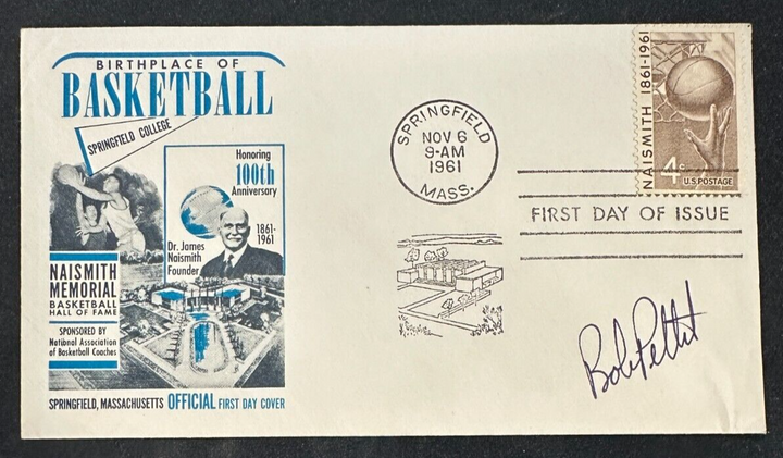 Bob Pettit Autographed 1961 Basketball Hall of Fame FDC Cachet Hawks HOF