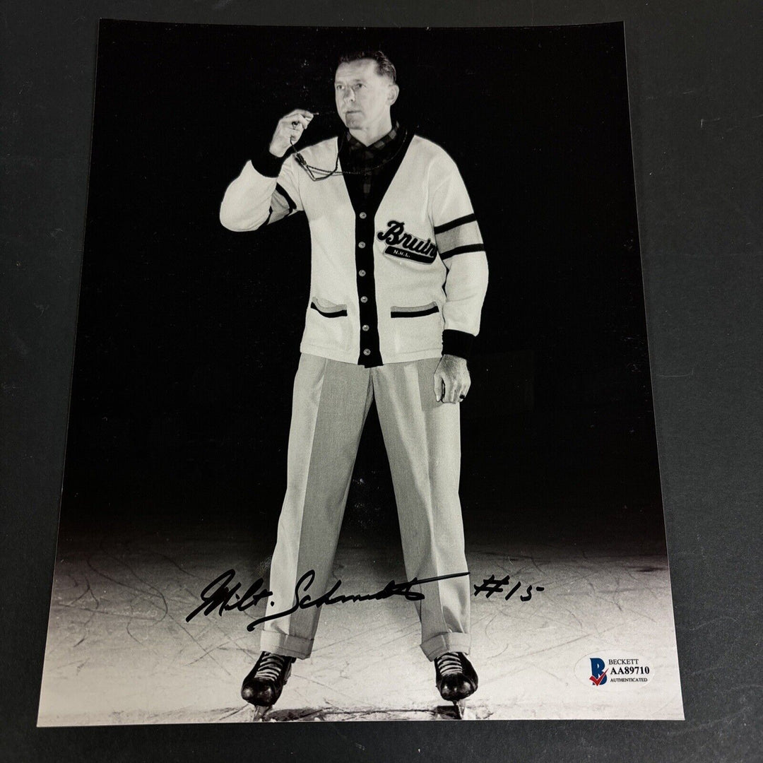 Milt Schmidt Signed 8x10 Boston Bruins Beckett Sticker Sportsworld