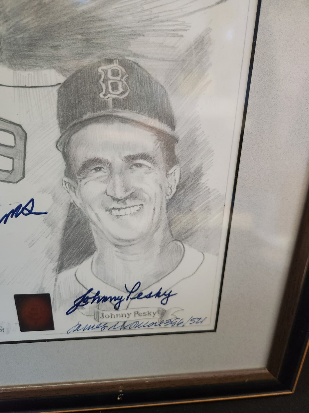 Ted Williams DiMaggio Pesky Pellegrini Doerr Signed Amore Sketch /521 GD COA
