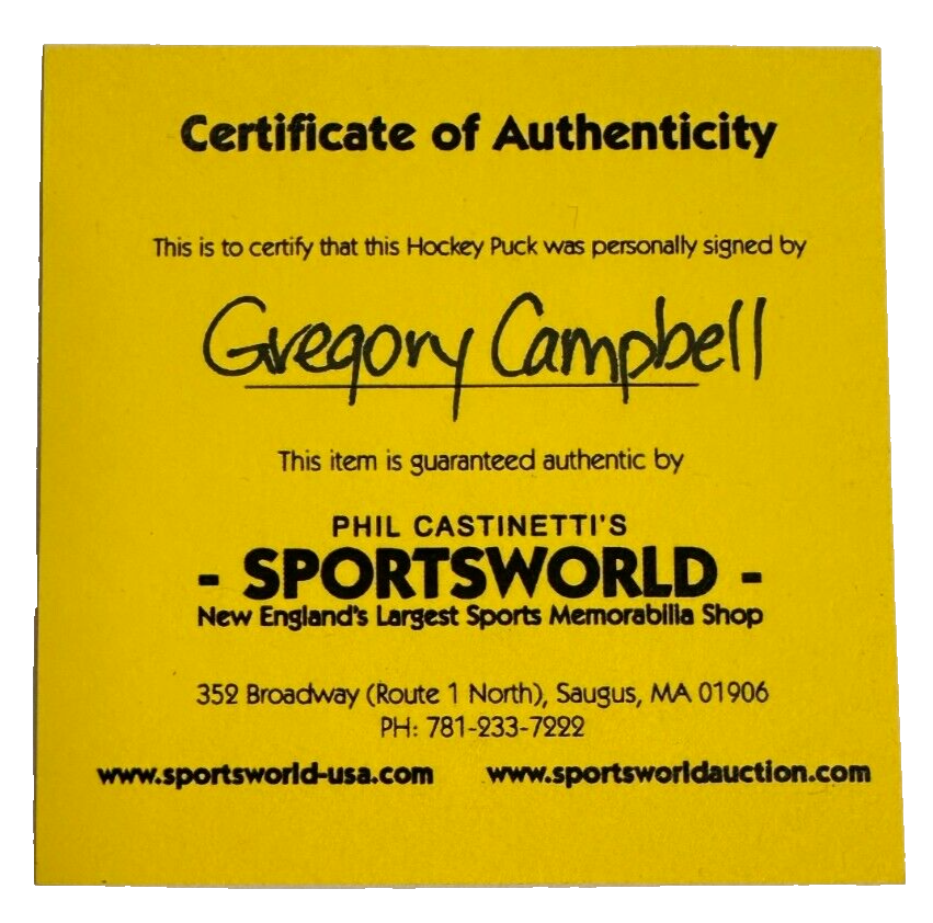 Gregory Campbell Autographed Boston Bruins 2011 Stanley Cup Champions Puck