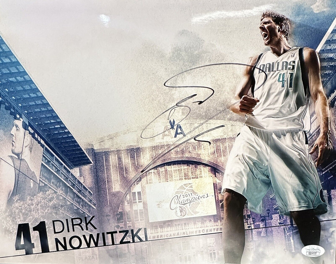 Dirk Nowitzki Autographed 11x14 Photo Dallas Mavericks HOF JSA