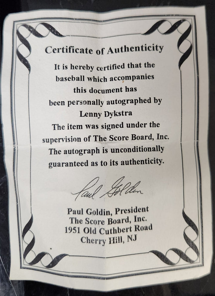 Lenny Dykstra Signed National League Baseball N.Y. Mets Philadephia Phillies COA