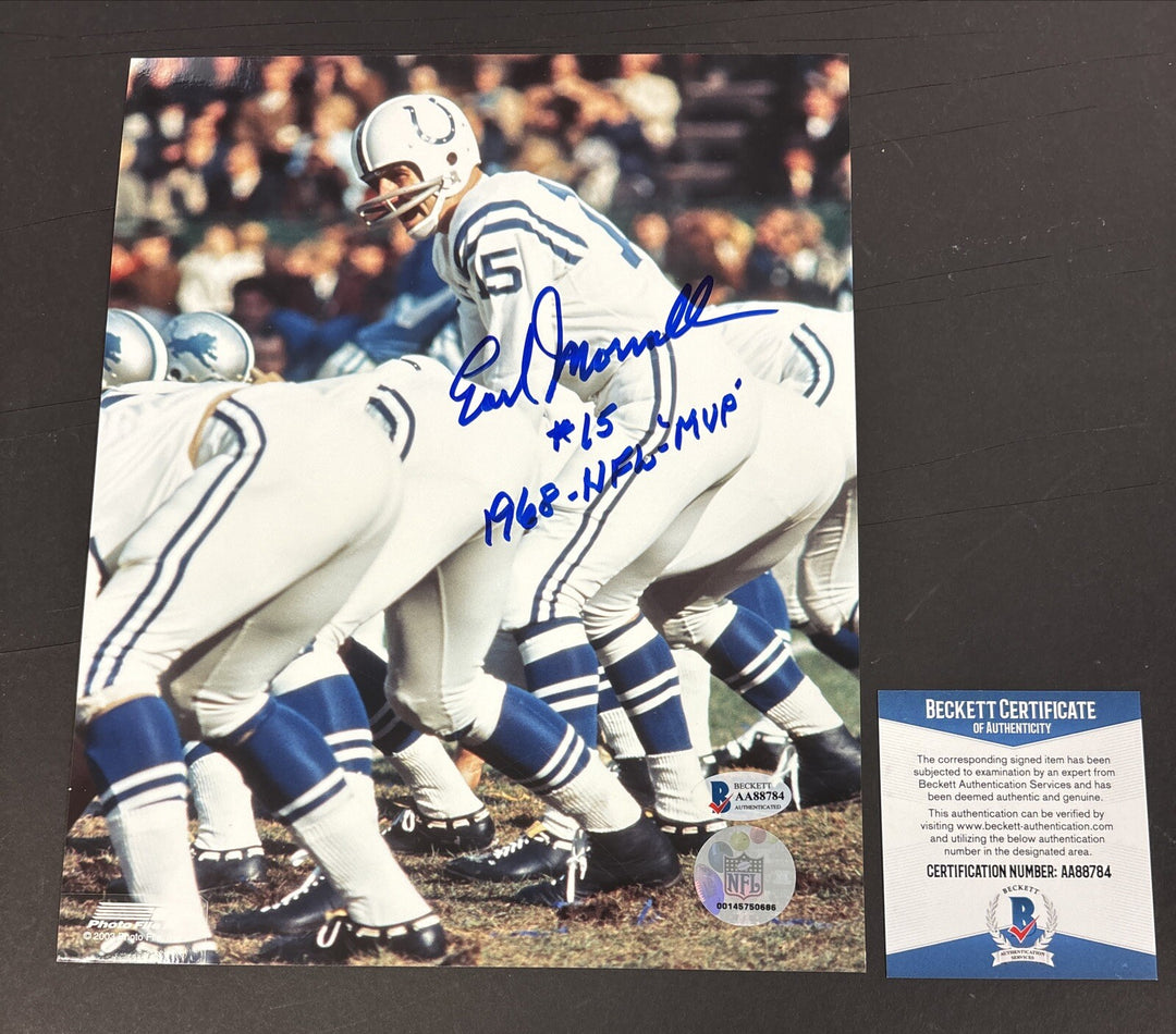 Earl Morrall Autographed Baltimore Colts 8x10 Photo W/ 1968 NFL MVP BAS