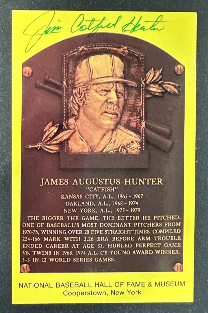 Jim Catfish Hunter Autographed MLB Hall Of Fame Postcard Yankees A's BAS