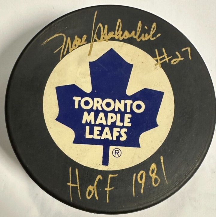 Frank Mahovlich Autographed Toronto Maple Leafs Hockey Puck W/ HOF 1981