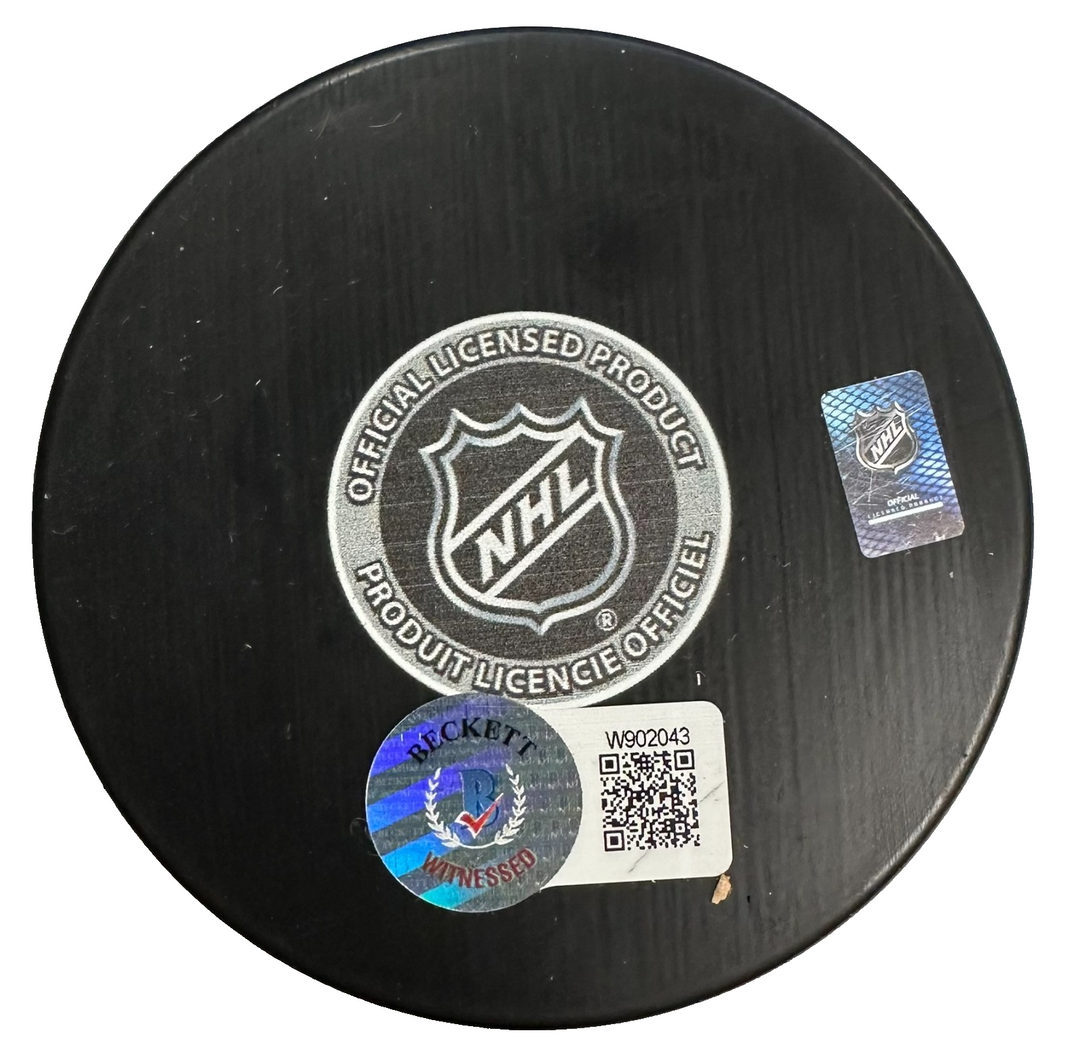 David Pastrnak Autographed Boston Bruins 100th Centennial Hockey Puck BAS NHL