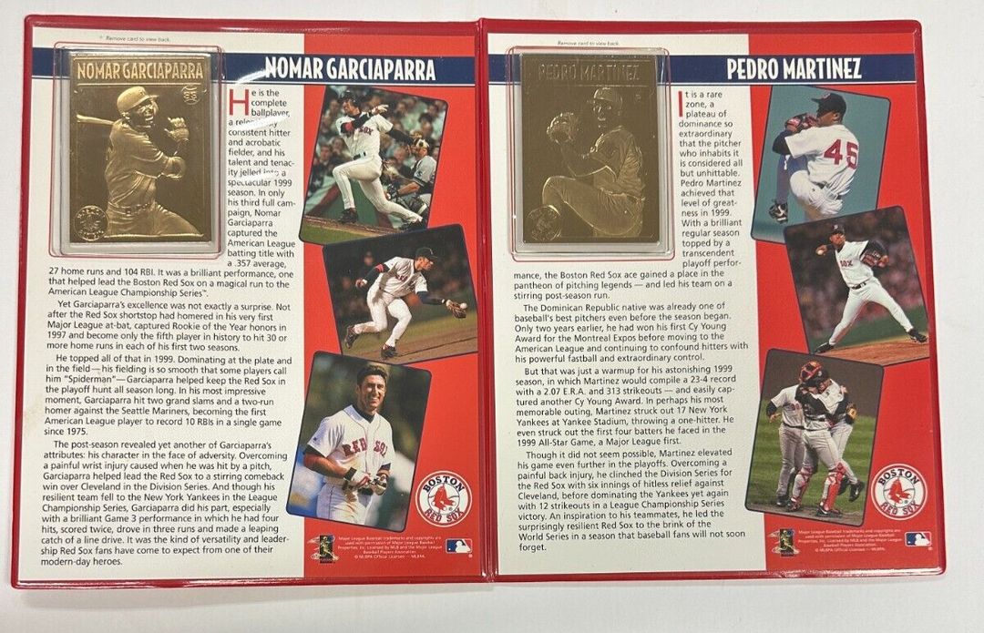 Danbury Mint Pedro Martinez & Nomar Garciaparra 22k Gold Card Set Boston Red Sox