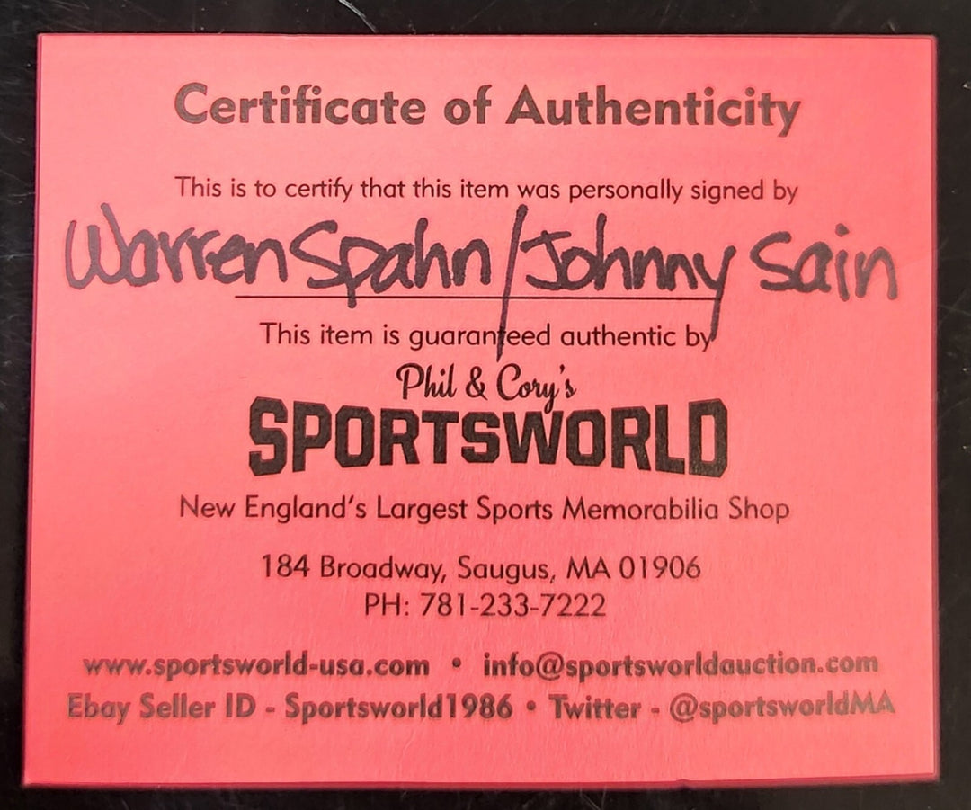 Warren Spahn & Johnny Sain Signed Inscribed  National League Baseball Braves COA