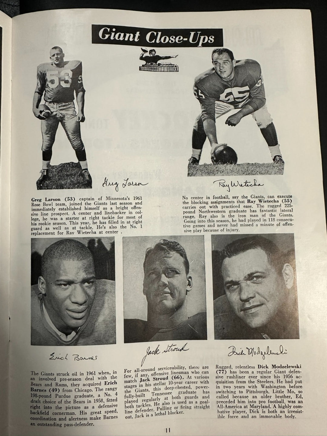 Oct 14, 1962 New York Giants & Pittsburgh Steelers Game Program 20-17 Pitt