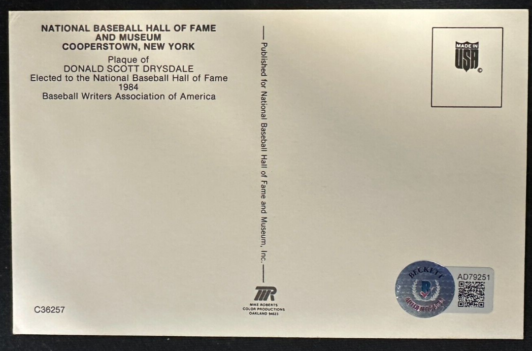 Don Drysdale Autographed MLB Hall Of Fame Postcard Los Angeles Dodgers BAS
