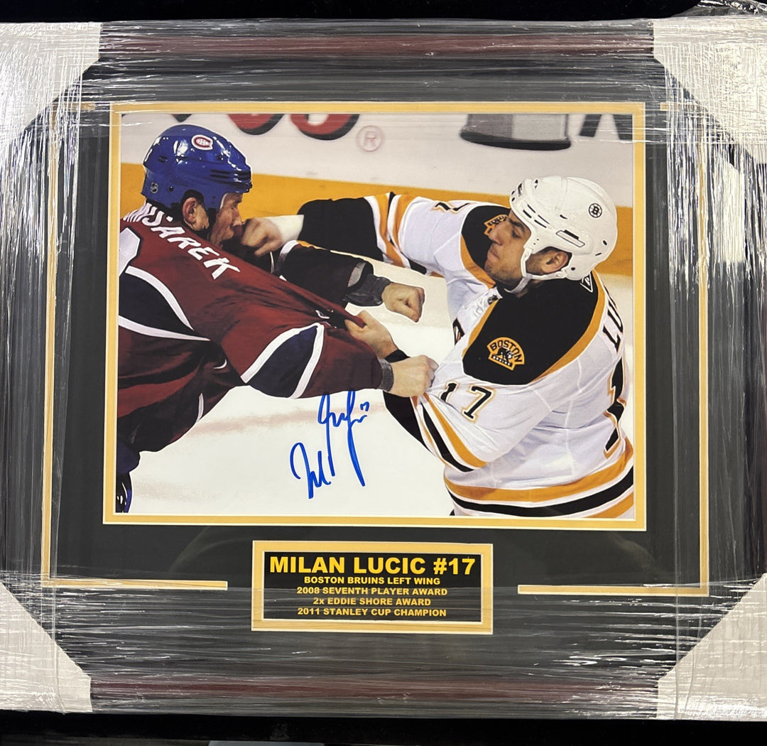 Milan Lucic Boston Bruins Autographed Framed Photo 18x22 COA