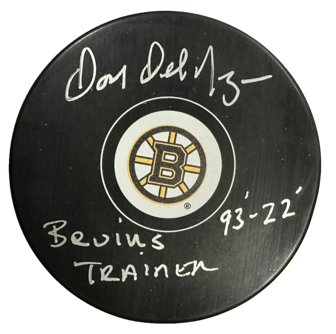 Don Delnegro Autographed Boston Bruins Hockey Puck W/ Bruins Trainer 93-22 Insc