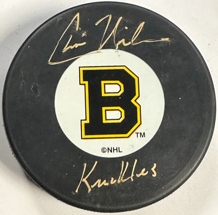 Chris Nilan Autographed Boston Bruins Hockey Puck W/ Knuckles Insc NHL