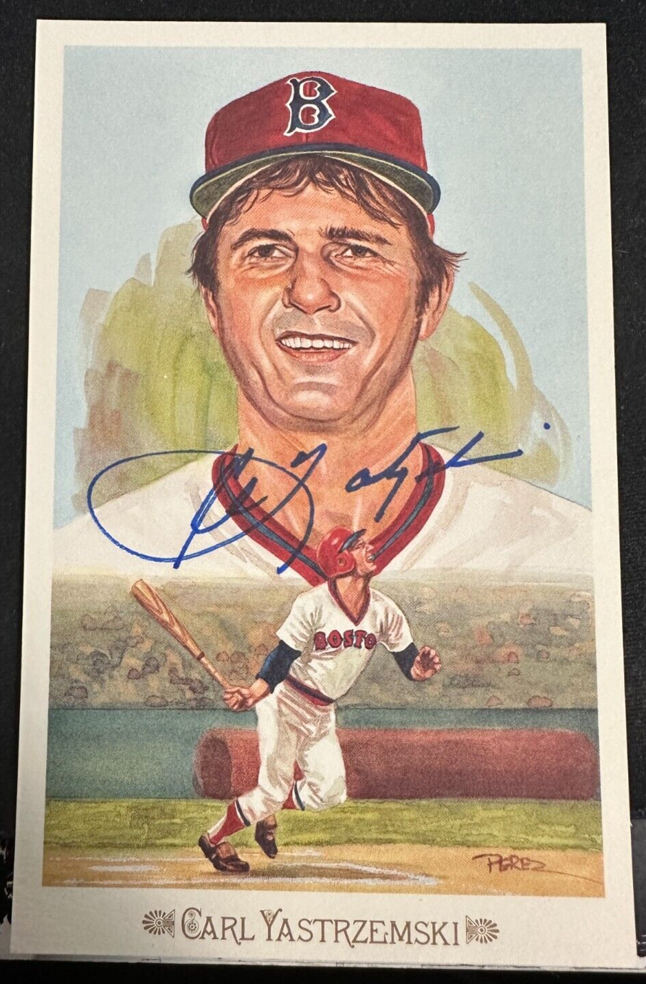 Carl Yastrzemski Autographed Perez Steele Celebration Postcard HOF Red Sox BAS